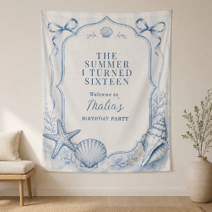 Coastal Sweet Sixteen Birthday Blue Seashell Tapestry