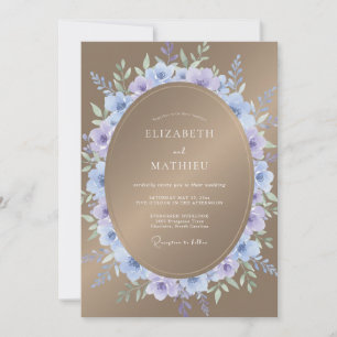 Coastal Taupe Periwinkle Vine Wedding Invitation