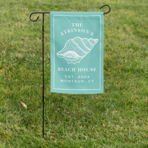 Coastal Teal Beach House Conch Shell Garden Flag