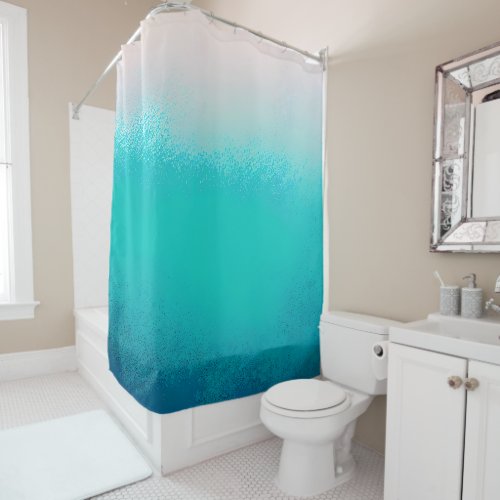 Coastal Teal Blue Aqua White Watercolor Abstract   Shower Curtain