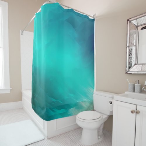 Coastal Teal Blue Aqua White Watercolor Abstract   Shower Curtain