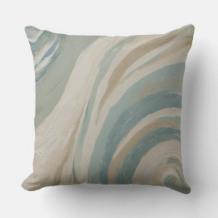 Coastal Teal Blue Sage Green Cream Tan Waves Throw Pillow