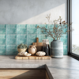 Coastal Teal Blue Watercolor Backsplash Ceramic Tile