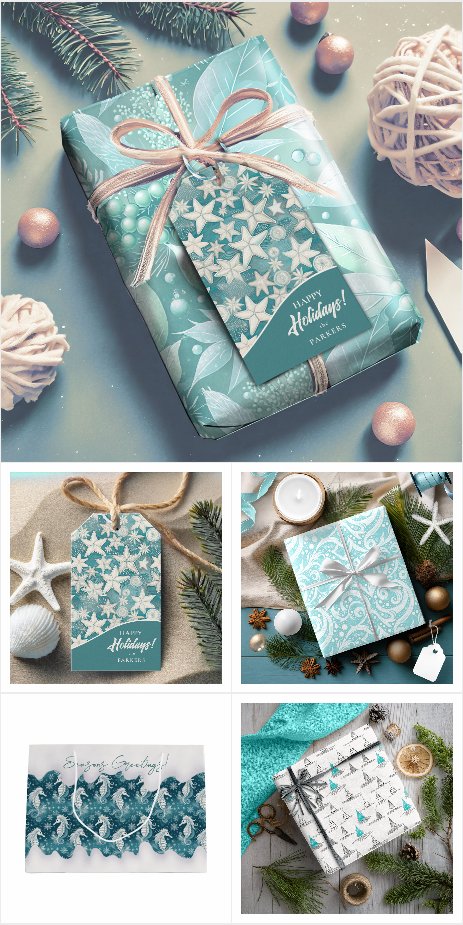 Coastal Teal Christmas Gift Wrapping Supplies