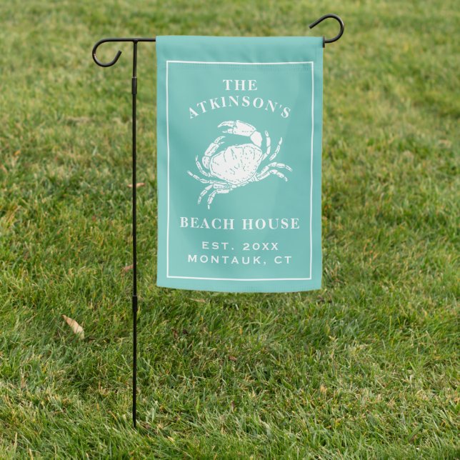 Coastal Teal Crab Nautical Beach House Garden Flag (In SItu)