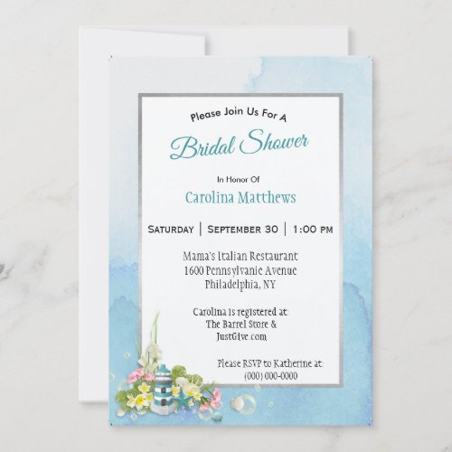 Coastal Teal Lighthouse Floral  Bridal Shower Invitation