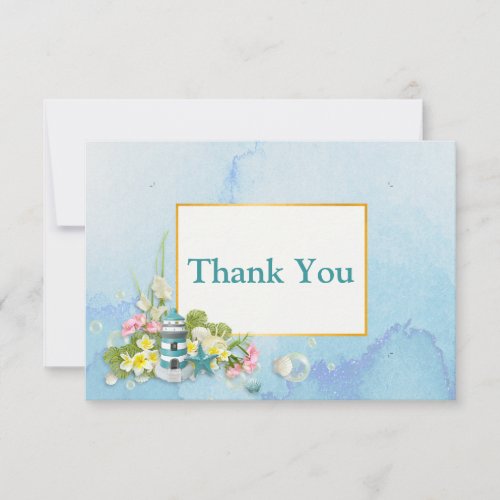 Coastal Teal Lighthouse Floral Thank You Card