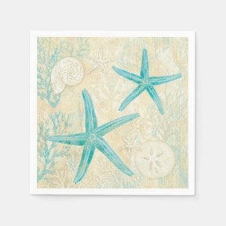 Coastal Teal Starfish Watercolor Pattern Napkins