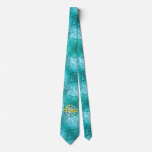 Coastal Teal Turquoise Abstract Fractal Design Neck Tie