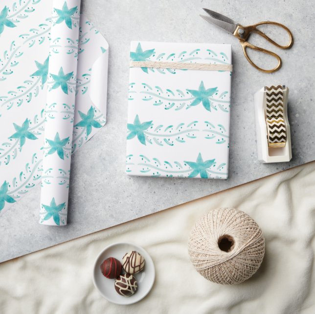 Coastal Teal Watercolor Pattern Wrapping Paper (Crafts)