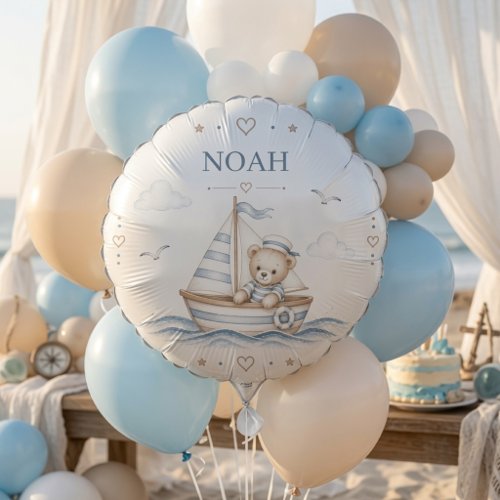 Coastal Teddy Bear Nautical Birthday Balloon
