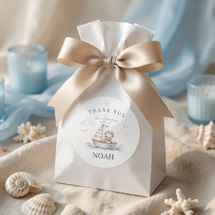 Coastal Teddy Bear Nautical Birthday Classic Round Sticker