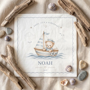 Coastal Teddy Bear Nautical Birthday Napkins