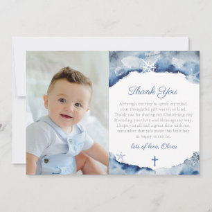 Coastal Theme Christening For Boy Indigo Blue Thank You Card