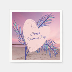 Coastal Theme Pastel Valentine Pink Sunset Beach Napkins