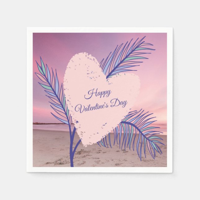 Coastal Theme Pastel Valentine Pink Sunset Beach Napkins (Front)