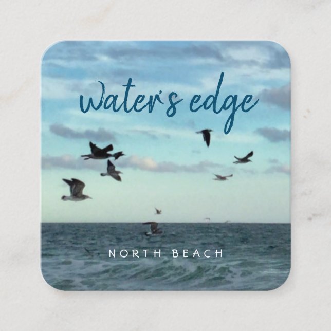 Coastal theme (seagulls, ocean, sky, sand) square business card (Front)