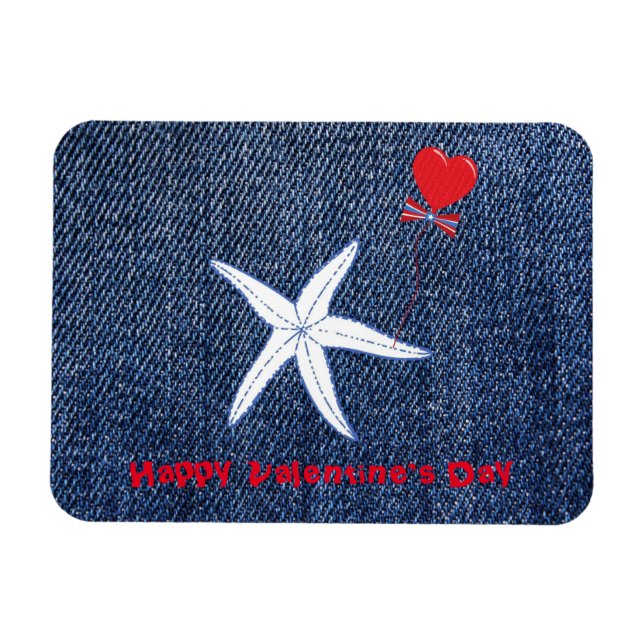 Coastal Theme Valentine's Day Red Heart & Starfish Magnet (Horizontal)