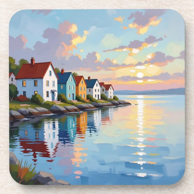 Coastal Themed | Beach Homes on the Bay   Beverage Coaster (Front)