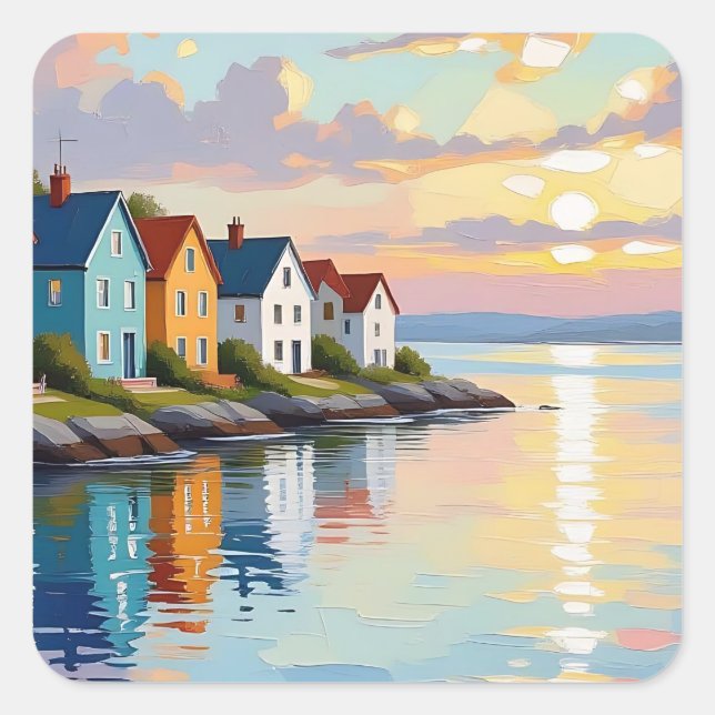 Coastal Themed | Beach Homes on the Bay   Square Sticker (Front)