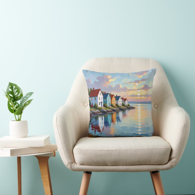 Coastal Themed | Beach Homes on the Bay   Throw Pillow (Chair)