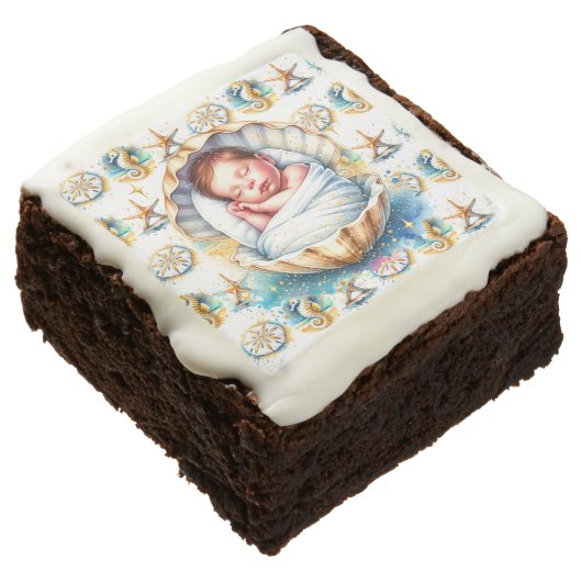 Coastal Themed Beachy Boy's Baby Shower Brownie (Angled)