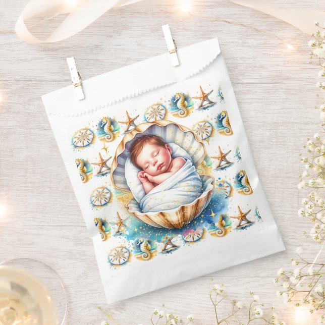 Coastal Themed Beachy Boy's Baby Shower Favor Bag (Clipped)