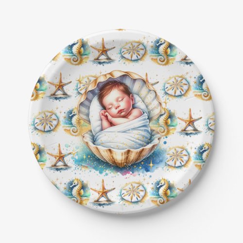 Coastal Themed Beachy Boys Baby Shower Paper Plates