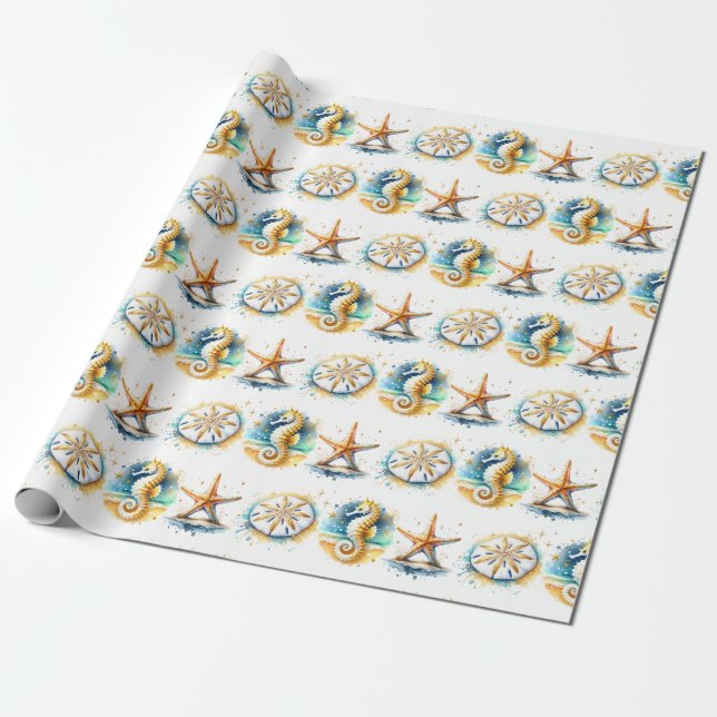 Coastal Themed Beachy Boy's Baby Shower Wrapping Paper (Unrolled)