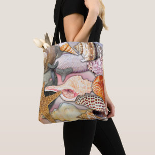 Coastal Themed Shells and Shark Teeth   Tote Bag