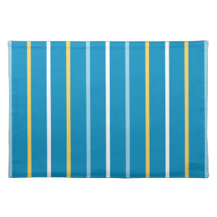Coastal Thin Stripes, Blue, Yellow, White Cloth Placemat