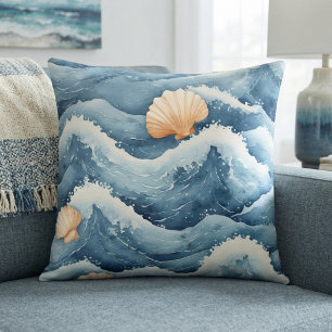 Coastal Tides Sea-fan Shells Watercolor Foam Beach Throw Pillow