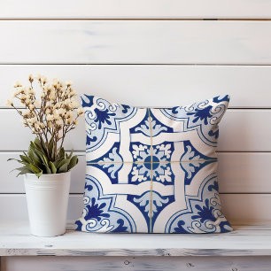Coastal Tile Pillow Mixed Blue Italian Design