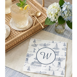 Coastal Toile Monogram Preppy Nautical Napkins