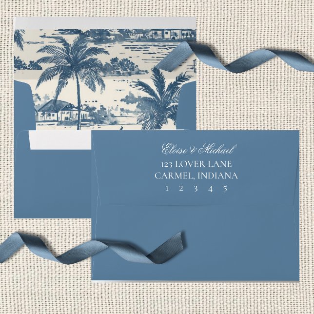 Coastal Toile Pattern Dusty Blue Wedding Envelope (Coastal Toile Pattern Dusty Blue Wedding Envelope)