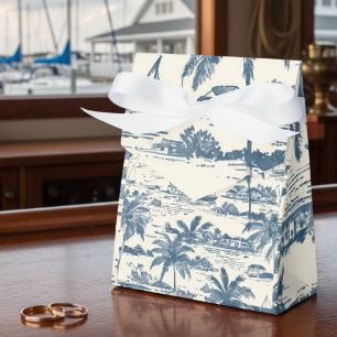 Coastal Toile Pattern Dusty Blue Wedding Favor Boxes
