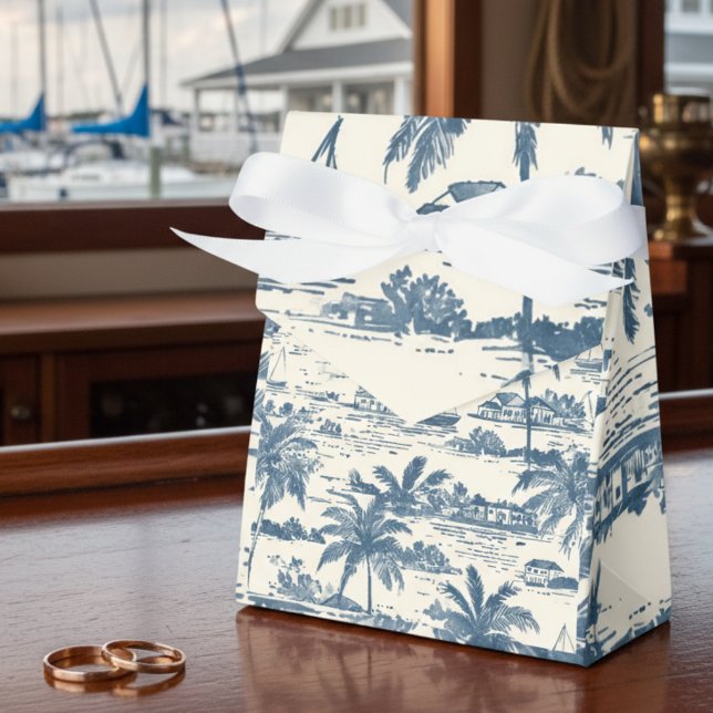 Coastal Toile Pattern Dusty Blue Wedding Favor Boxes (Coastal Toile Pattern Dusty Blue Wedding Favor Boxes)