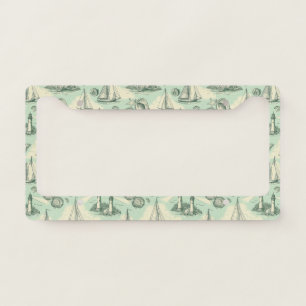 Coastal Toile with Lighthouses, Sailboats License Plate Frame