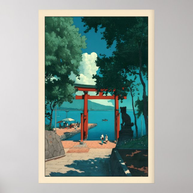 Coastal Torii Gate Print Hasui Kawase Style, Blue (Front)
