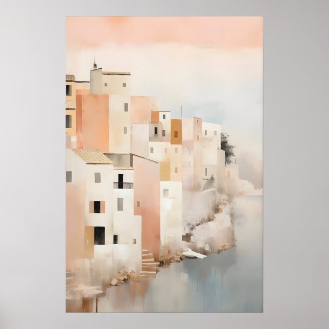 Coastal Town Art Print Abstract Seascape in (Front)