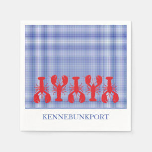 Coastal Town Name Red Lobsters Blue White Check Napkins