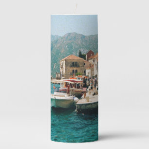 Coastal town of Perast, Montenegro Pillar Candle