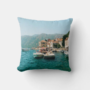 Coastal town of Perast, Montenegro Throw Pillow