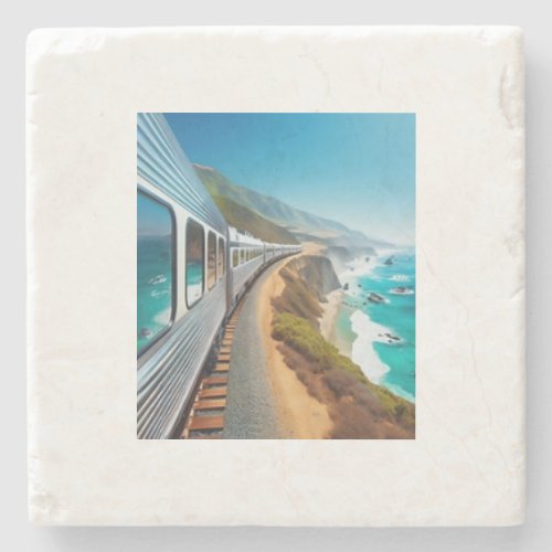 Coastal Train Journey Stone Coaster