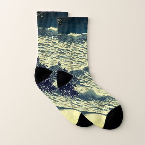 Coastal Tranquility Lino Cut Artwork Socks