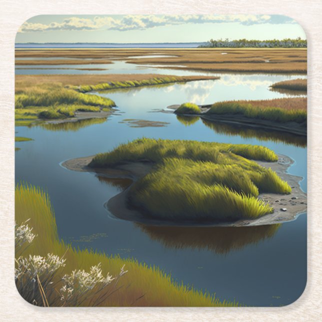 Coastal Tranquility Square Paper Coaster (Front)