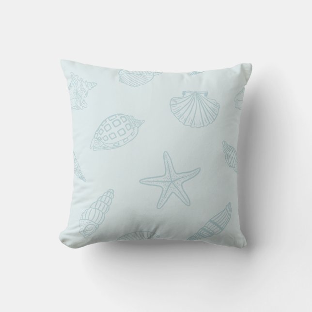Coastal Treasures Seafoam Blue Throw Pillow (Front)