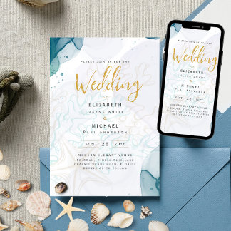 Coastal Tropical Beach Destination Wedding Invitation