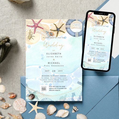 Coastal Tropical Beach Destination Wedding Invitation