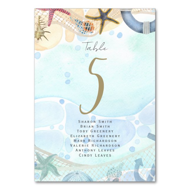 Coastal Tropical Beach Destination Wedding Table Number (Front)
